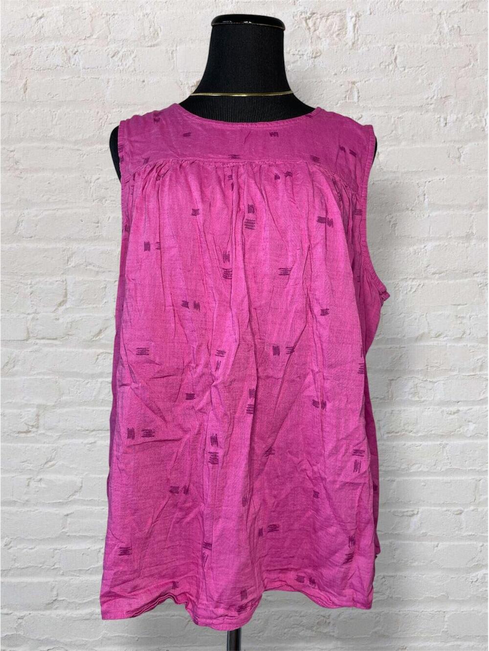 Boho Magenta Sleeveless Blouse Textured Tunic Coastal XXL